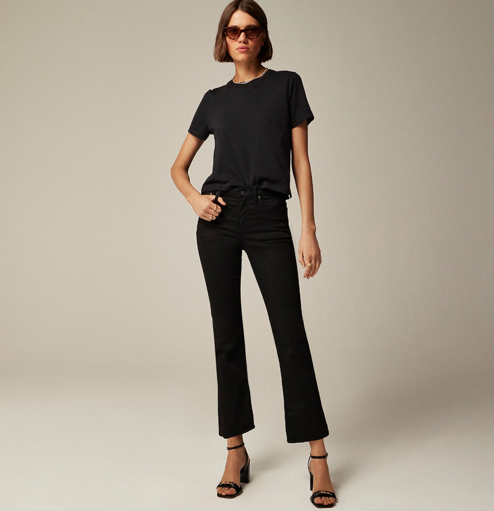 J.Crew Mid Rise Cropped Kickout Jean 2003 Super Stretch True Black Ankle US 26